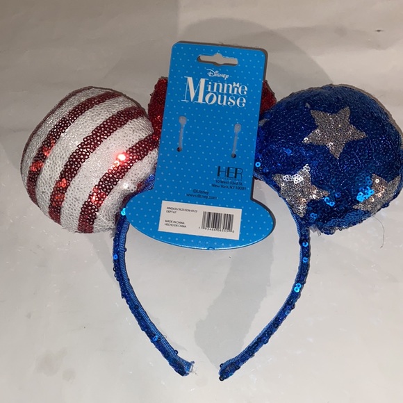 Minnie Mouse Ears Disney Headband 4th of July Stars Stripes Red Blue Sequins - Picture 5 of 8